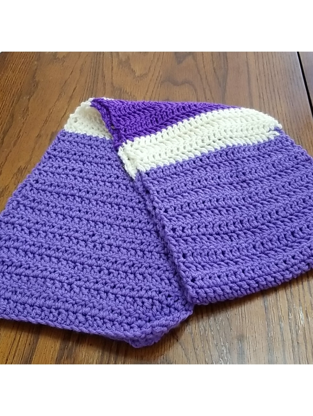 Handmade Knitted Purple and Cream Women's Scarf